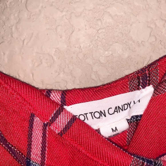 Cotton Candy Red Plaid Tie Waist Mini Dress - Picture 8 of 8